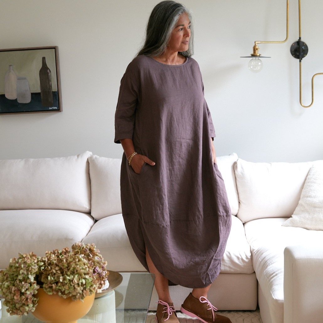 Womens Natural Linen Scallop Hem Dress- The Dressing Room NZ