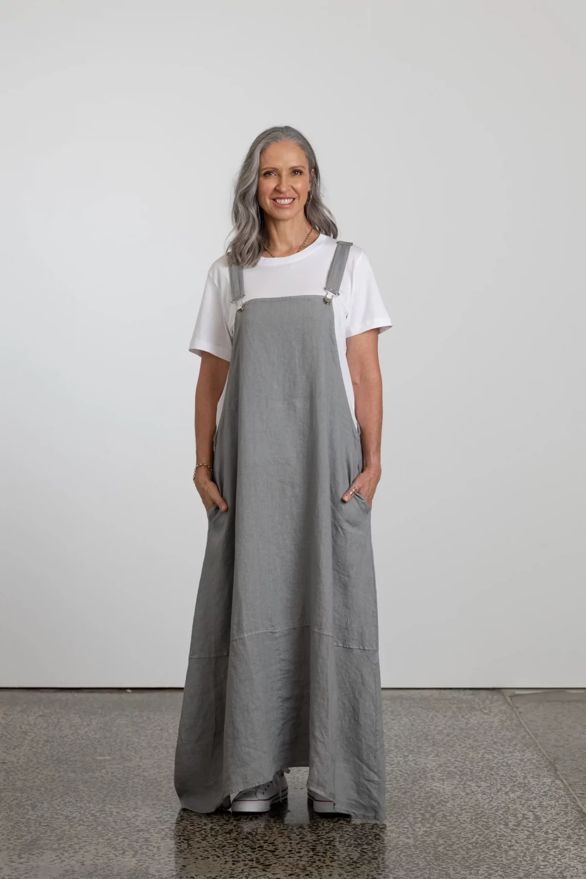 Women's Natural Linen Overall Maxi Dress