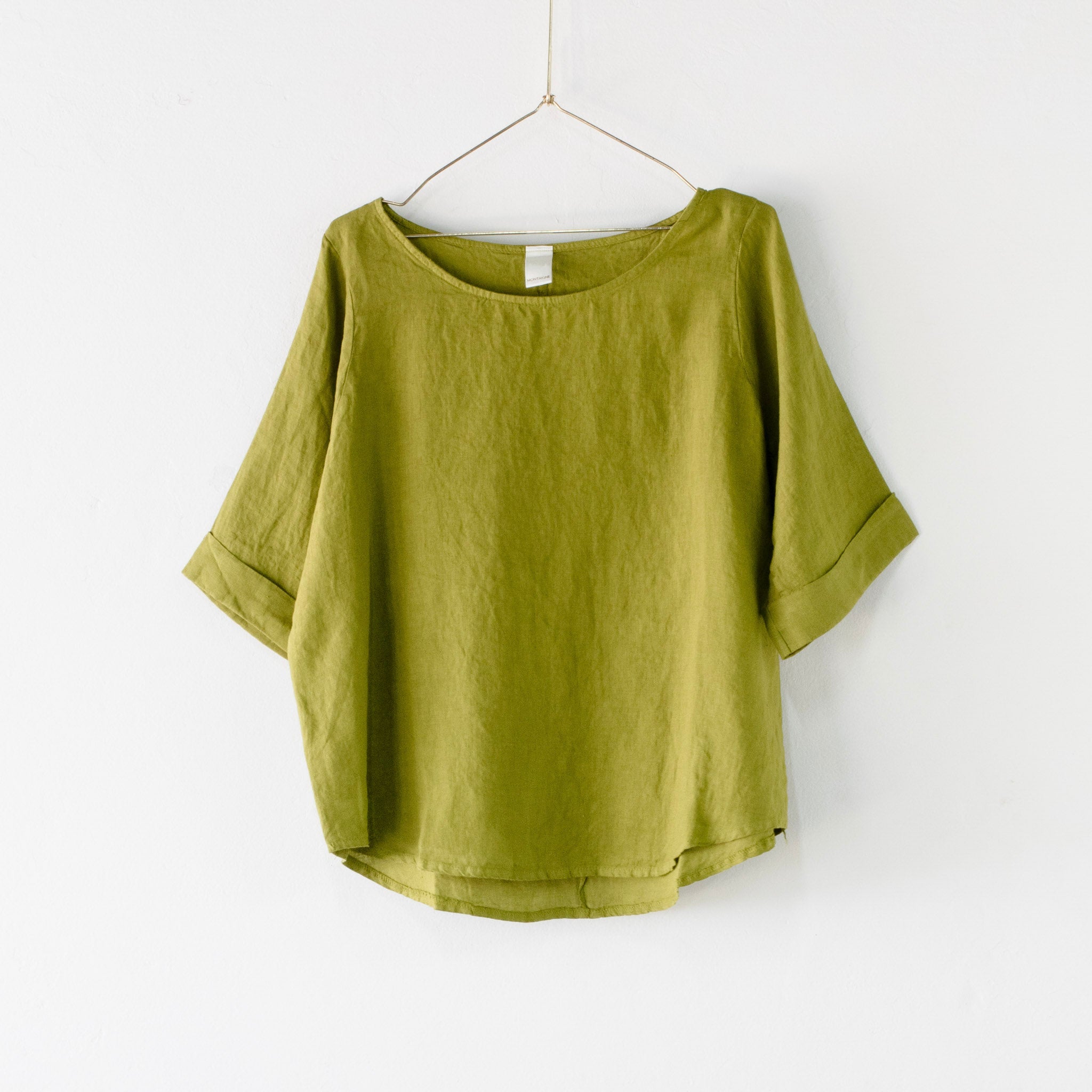 Natural Linen Curved Hem Top Acid Green Natural Linen Curved Hem Top