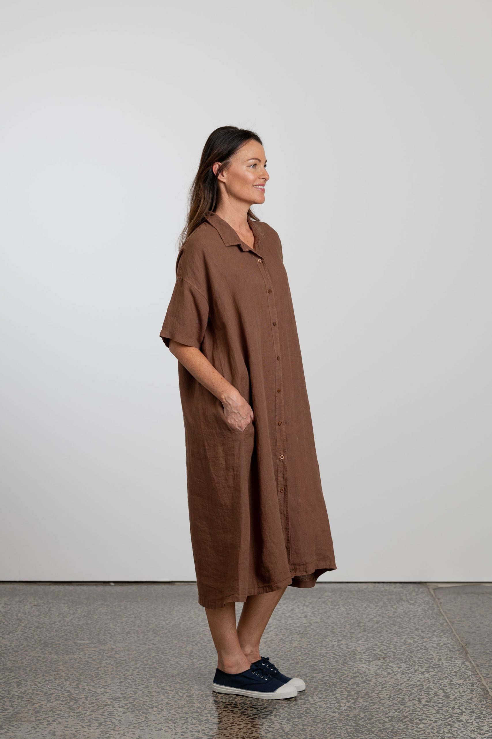 Classic Natural Linen Shirt Dress