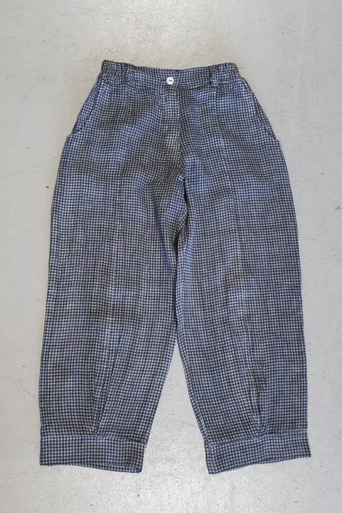 Natural Linen Gingham 7-8 Pants Silver Black
