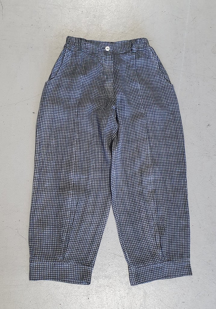 Natural Linen Gingham 7-8 Pants Silver Black