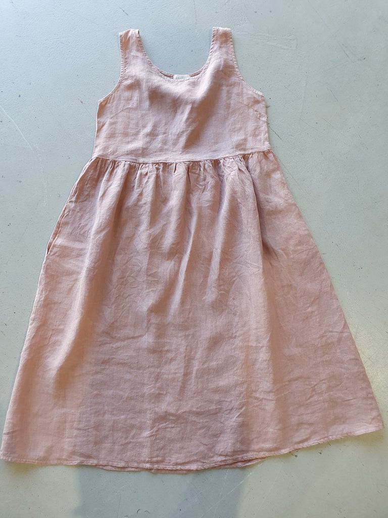 Natural Linen Simple Sleeveless Dress in Seafoam