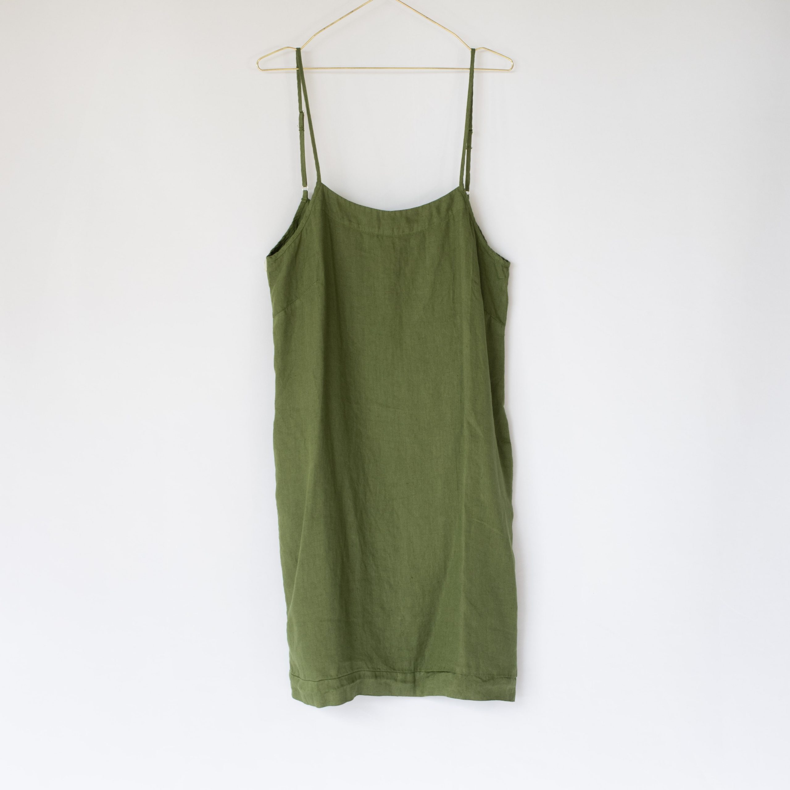 Women's Natural Linen Slip Dress Short 10 Women's Natural Linen Slip Dress Short Forest Green