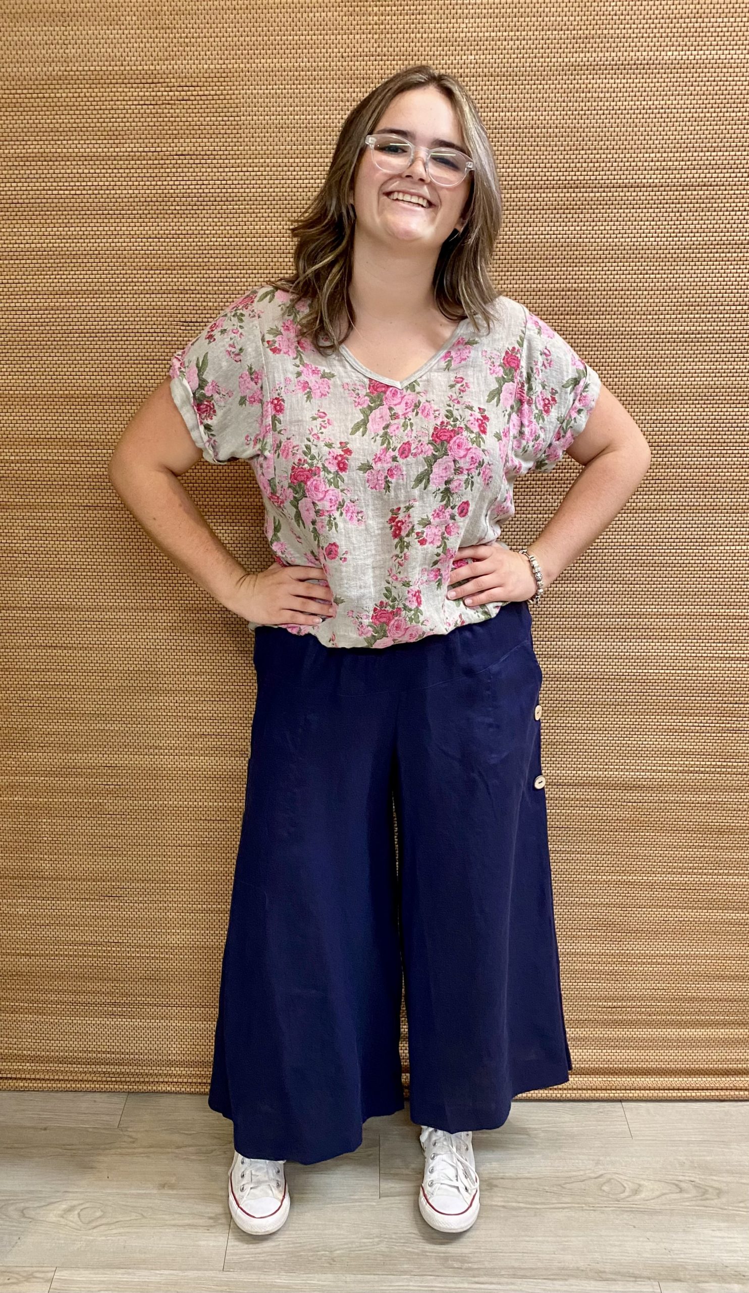 Women's Natural Linen Wide Leg Pants French Navy Women's Natural Linen Wide Leg Pants French Navy