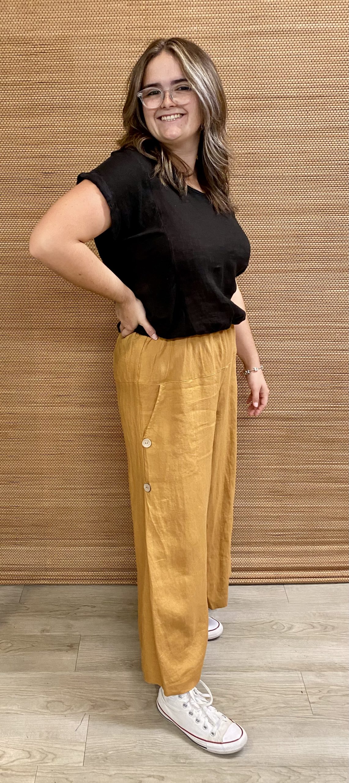 Women's Natural Linen Wide Leg Pants Mustard Women's Natural Linen Wide Leg Pants Mustard