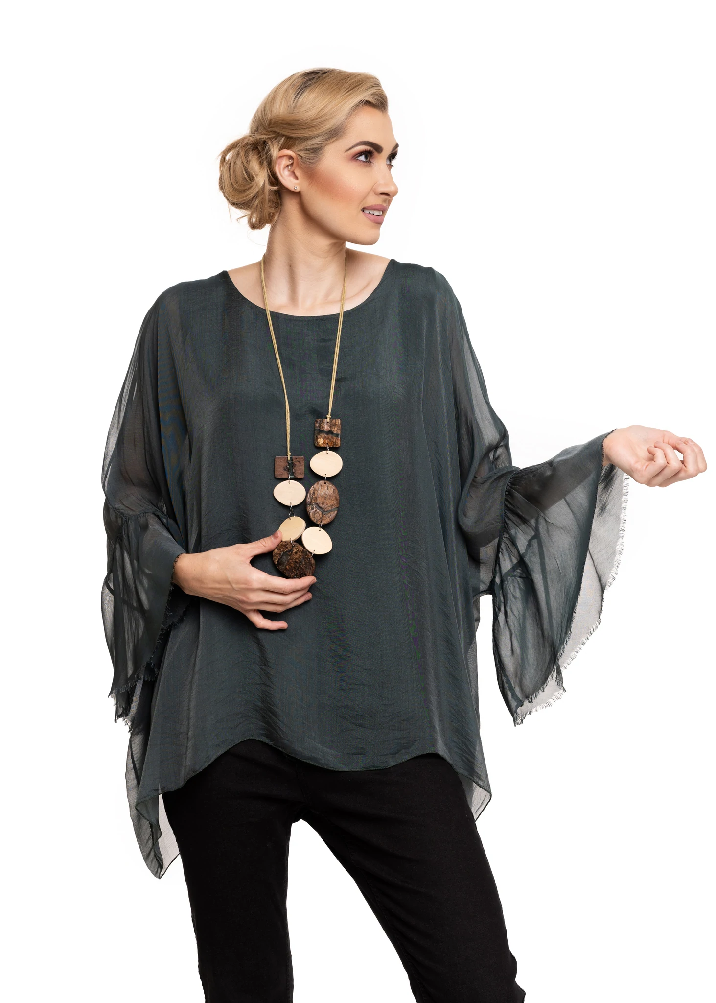 Natural Silk Bell Sleeve Top