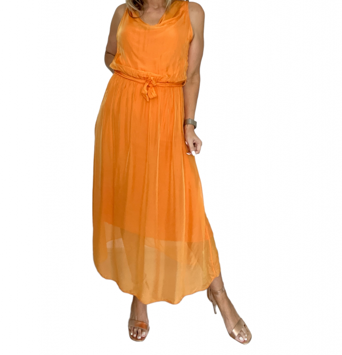 Zanzara Silk Cowl Neck Dress Orange